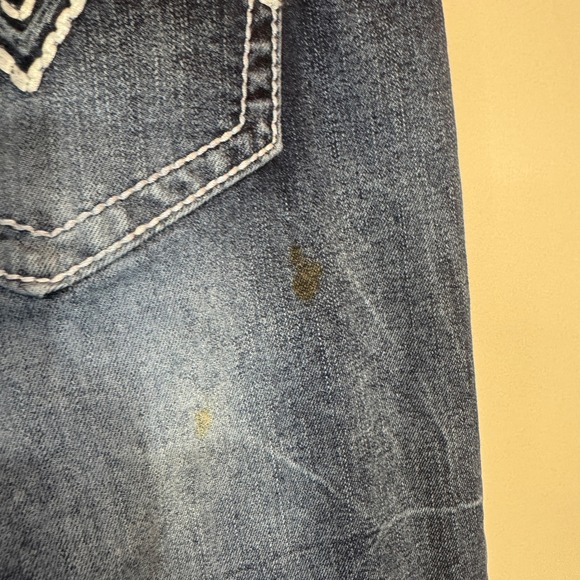 True Luck Jeans Mens 32x30 Straight Leg Dark Wash White Stitching Grunge Rugged - Picture 9 of 13